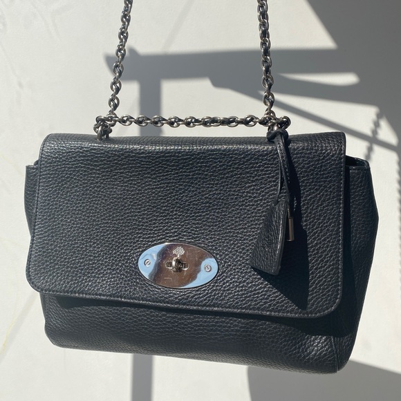 Mulberry Medium Lily Black Leather Silver Chain Designer Handbag Shoulder Bag - Picture 2 of 15